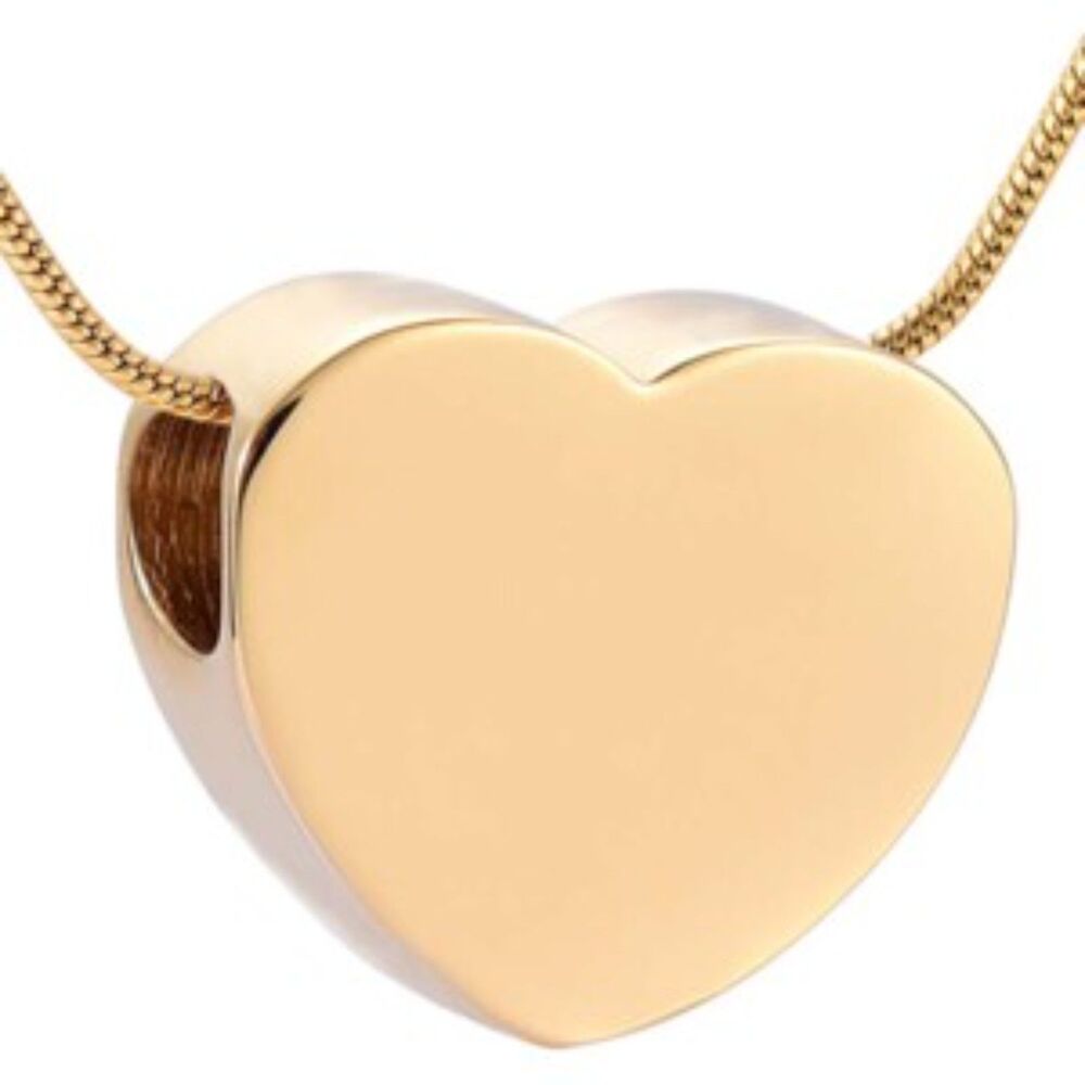 Gold Heart Cremation Locket Ashes Holder Memorial Pet  Family Loved One Necklace